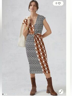 NWT retail $180 size XS #Anthropologie Twist-Front Mixed Print Midi Dress